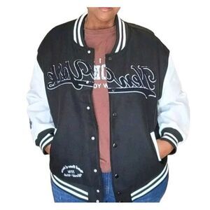 New York Womens Bomber Varsity Jacket Size 1X Black Y2K Embroidered NEW